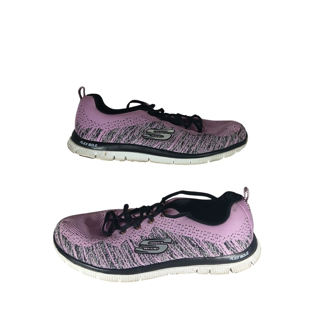 Skechers Skech-Knit Sneakers 10 Lavender Black Memory Foam Walking Sporty